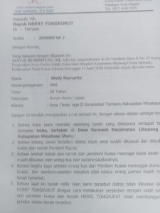 Ahli Waris Monika-Togian,Berikan Somasi Kedua Terhadap Kepala Desa Sarawet.